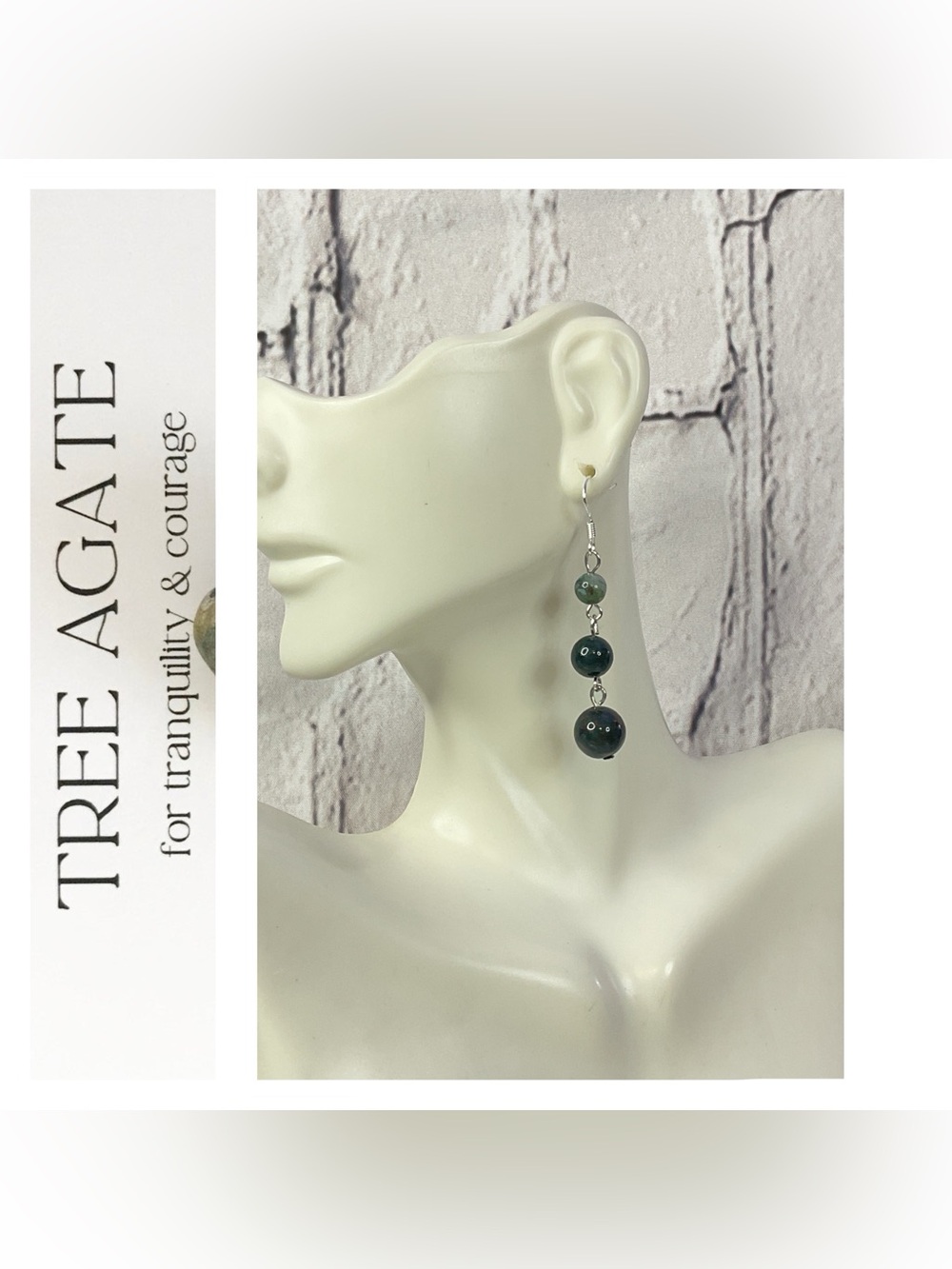 🌟🌟 925 Sterling Silver Plant Agate Stone Earrings